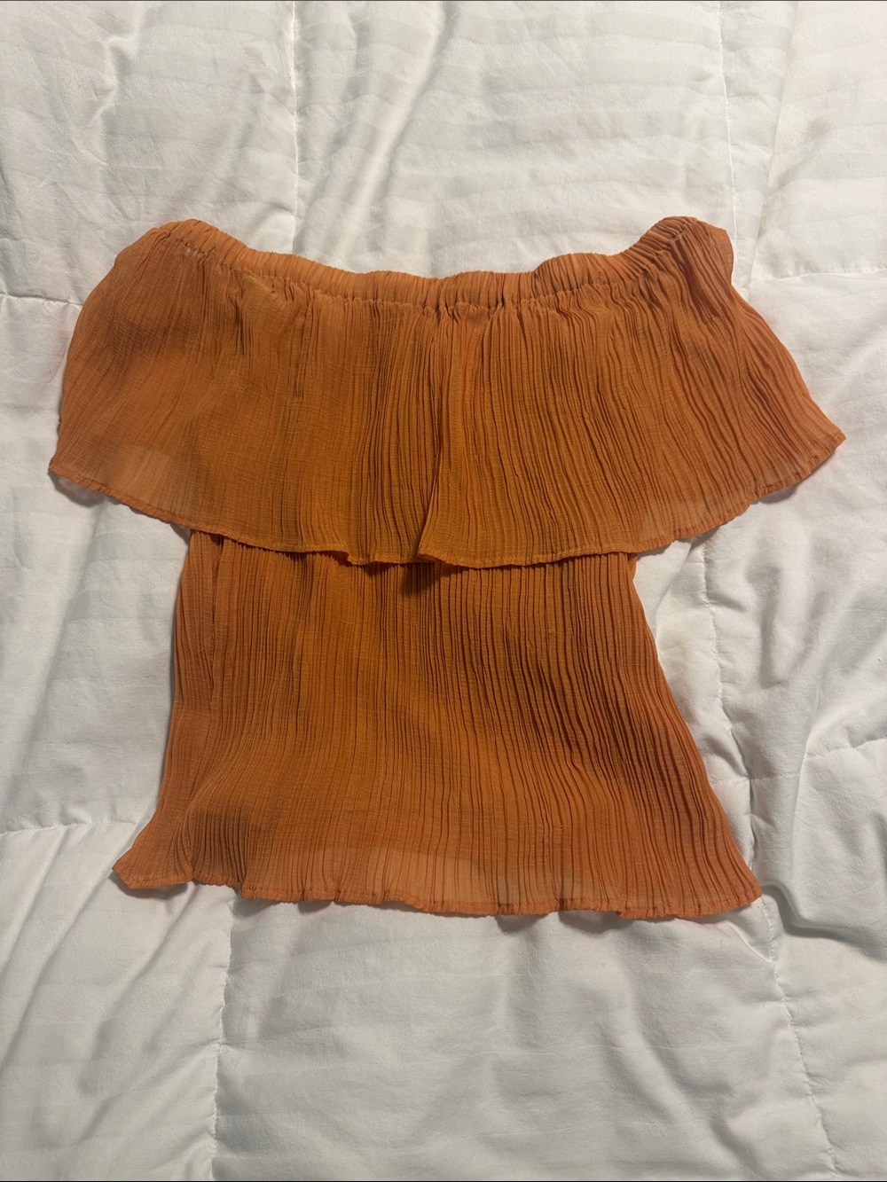 Express - Off-Shoulder Pleated Blouse in Rust Orange - Small